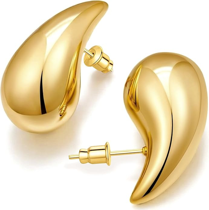 Teardrop Earrings for Women 14K Gold Plated Chunky Hoop Waterdrop Earring Dangle Lightweight Stat... | Amazon (US)