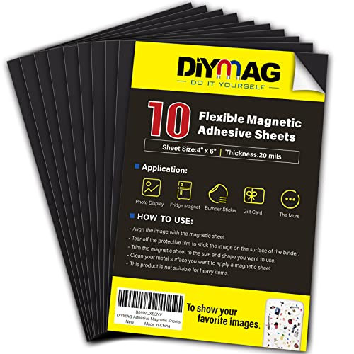DIYMAG Magnetic Adhesive Sheets, 4 x 6" 10 Pack Cuttable Magnets Flexible Magnet Sheets with Adhesive for Crafts Photos Classroom Decorations Easy Peel and Stickers for Planning and Organization | Amazon (US)