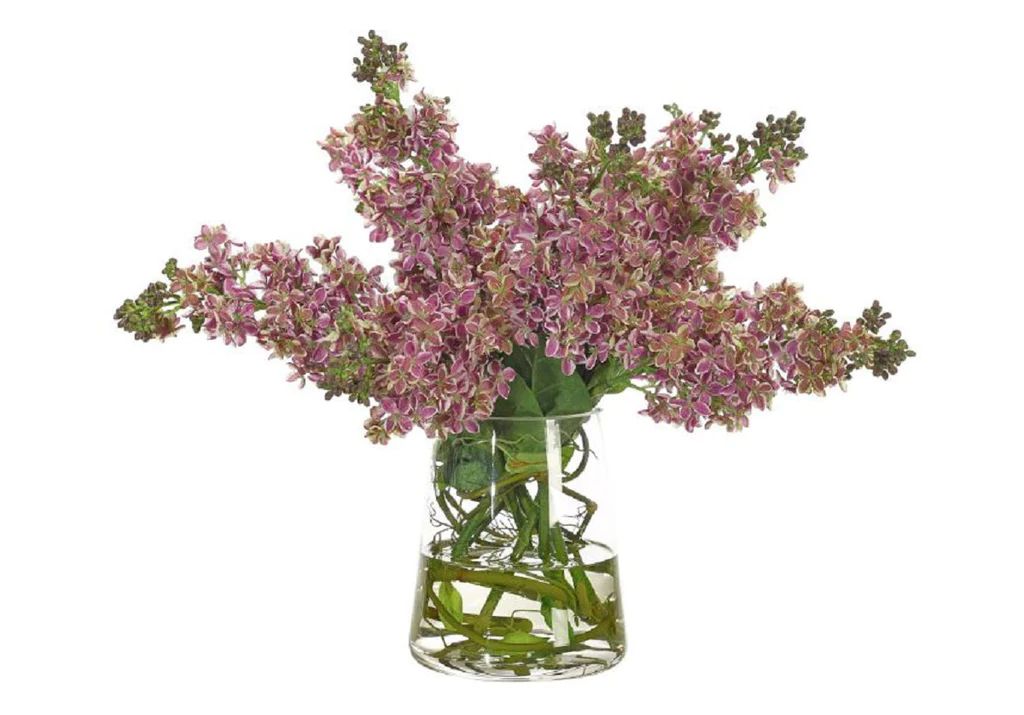 LILAC IN GLASS PYRAMID VASE | Alice Lane Home Collection