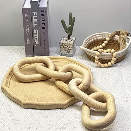 Wood Chain Link Decor | Hand Boho Carved Wood Chain Decorativefor Table , Rustic Farmhouse Aesthe... | Amazon (US)