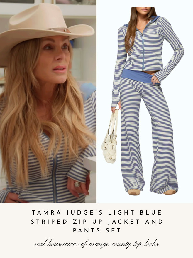 Tamra Judge's Light Blue Striped Zip Up Jacket and Pants Set 

 