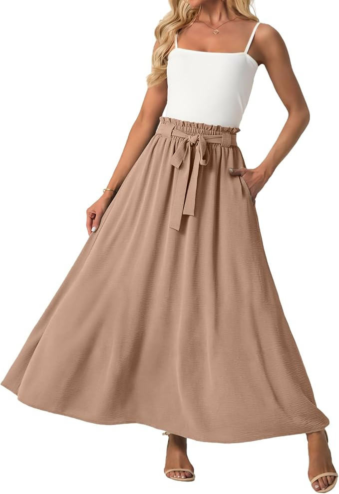 Lepunuo Women Flowy Maxi Skirts Paper Bag High Waisted Long Skirts with Pockets Summer Casual Tie... | Amazon (US)