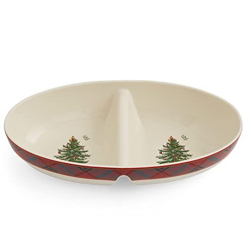 Spode Christmas Tree Tartan Divided Dish, 13-Inch Round Festive Holiday Serveware, Fine Porcelain Christmas Tableware for Dinner Parties, Holiday Entertaining - Seasonal Platters & Decorative Trays | Amazon (US)