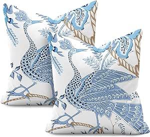 Chinoiserie Pillow Covers 18x18 Set of 2,Blue and White Pillow Covers Outdoor Decorative Linen Pi... | Amazon (US)