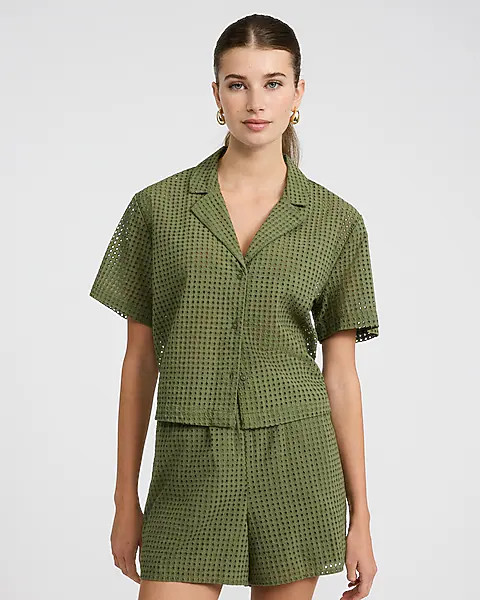 Cotton Eyelet Short Sleeve Shirt | Express