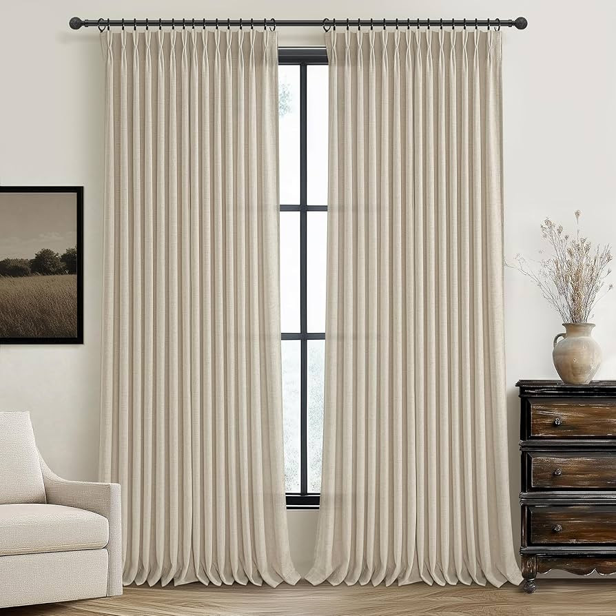 Warm Beige Thick Linen Blend Sheer Curtains 96 Inches Long for Living Room 2 Panels Set, Pinch Pl... | Amazon (US)