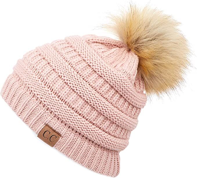 C.C Hatsandscarf Exclusives Unisex Solid Ribbed Beanie with Pom (HAT-43) | Amazon (US)