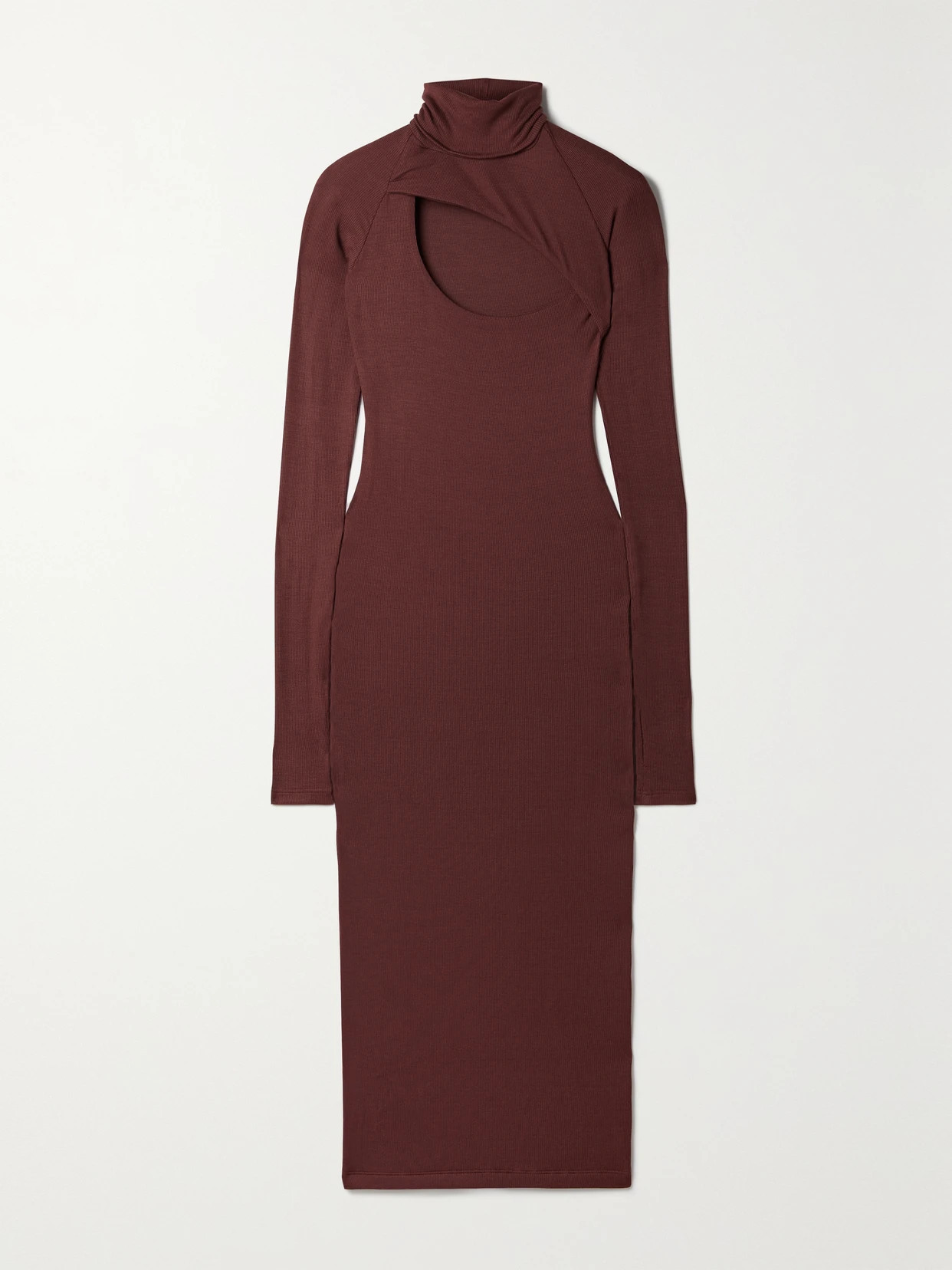 Alix NYC - Clarkson Cutout Ribbed Stretch-modal Jersey Turtleneck Midi Dress - Burgundy | NET-A-PORTER (US)