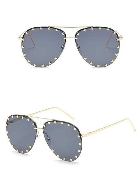 Chezi Unisex Rimless Cut-out Rivet Studded Lens Aviator Sunglasses | Amazon (US)