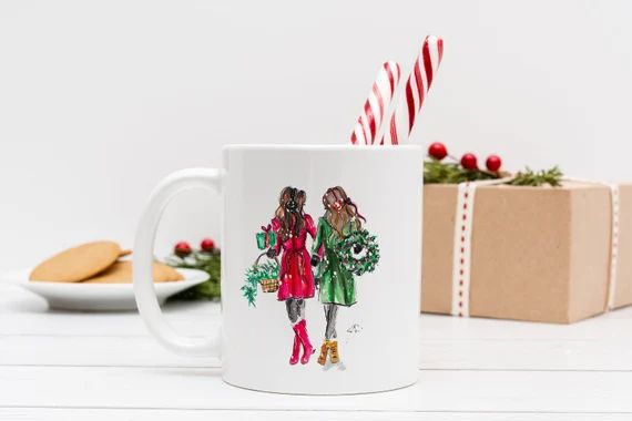 Merry and Bright (Brunettes) (MUG) (Style # 1340) By Melsy's Illustrations | Etsy (US)