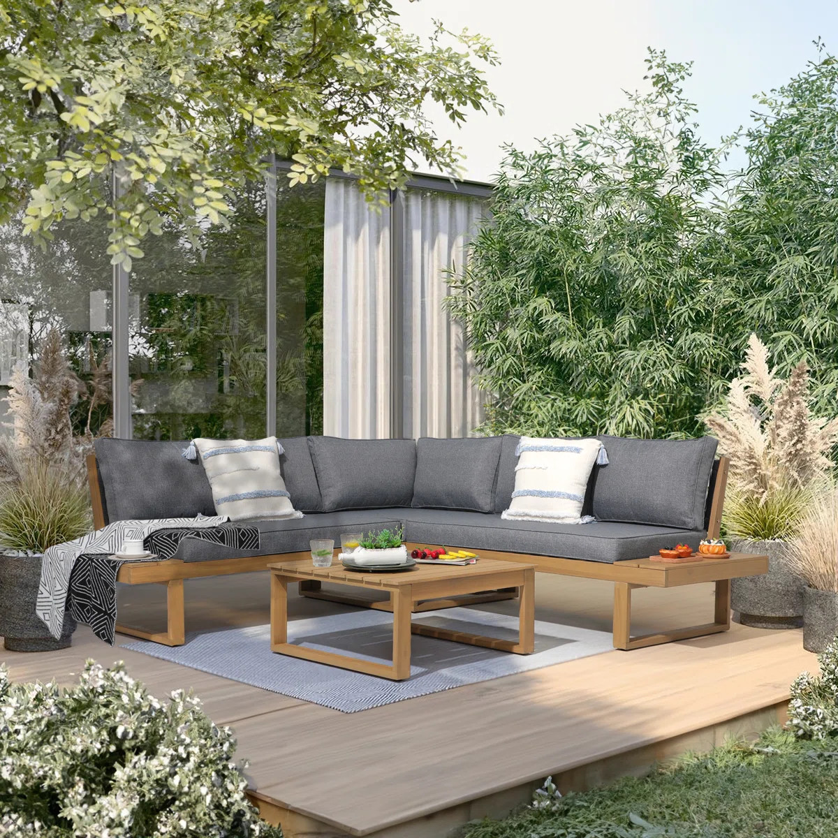 Divyanka Acacia 5 - Person Modular Patio Conversation Set with Cushions | Wayfair North America