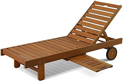 Furinno FG17744 Tioman Outdoor Hardwood Patio Furniture Sun Lounger with Tray in Teak Oil, Natura... | Amazon (US)