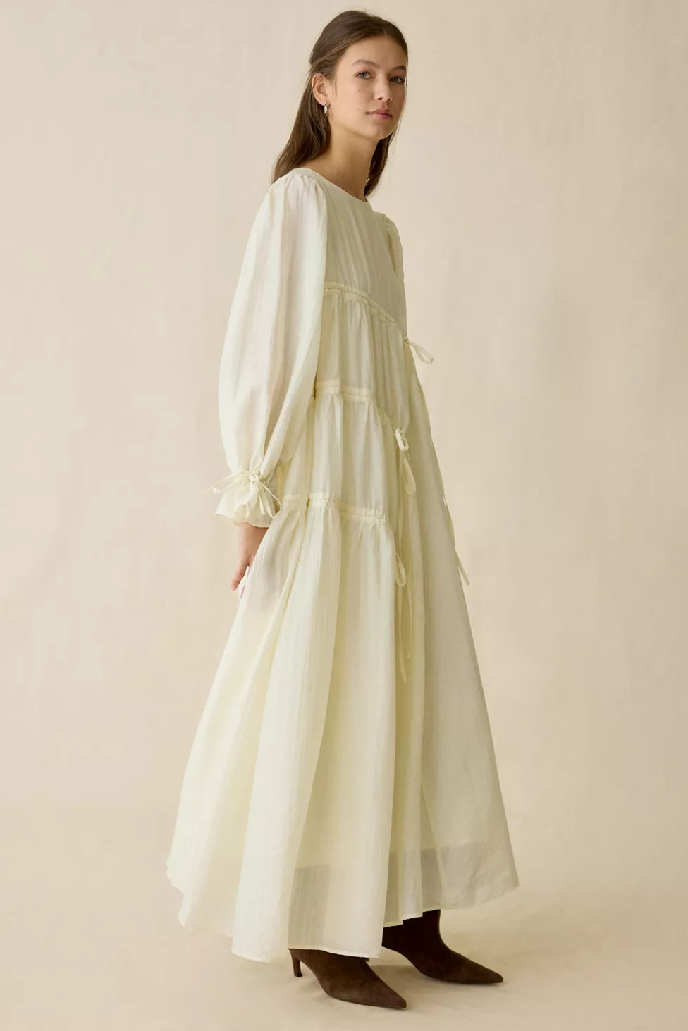 Ghospell Catalina Asymmetric Ruched Maxi Dress | Urban Outfitters (US and RoW)
