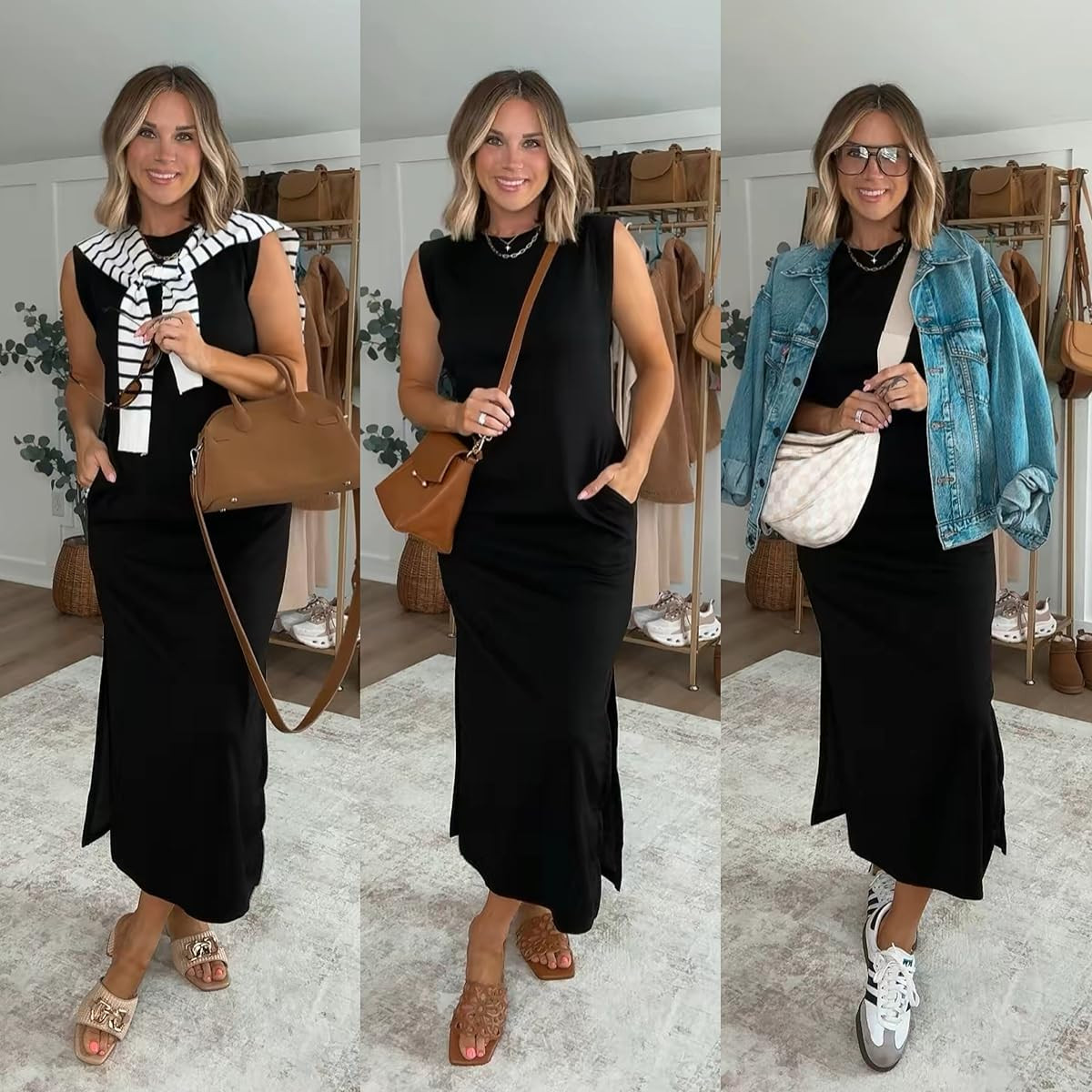 Styling my favorite black dress 3 different ways. Dress it up, dress it down - this dress does all the work so you don't have to.  

 #LTKootd #LTKSeasonal #LTKTravel