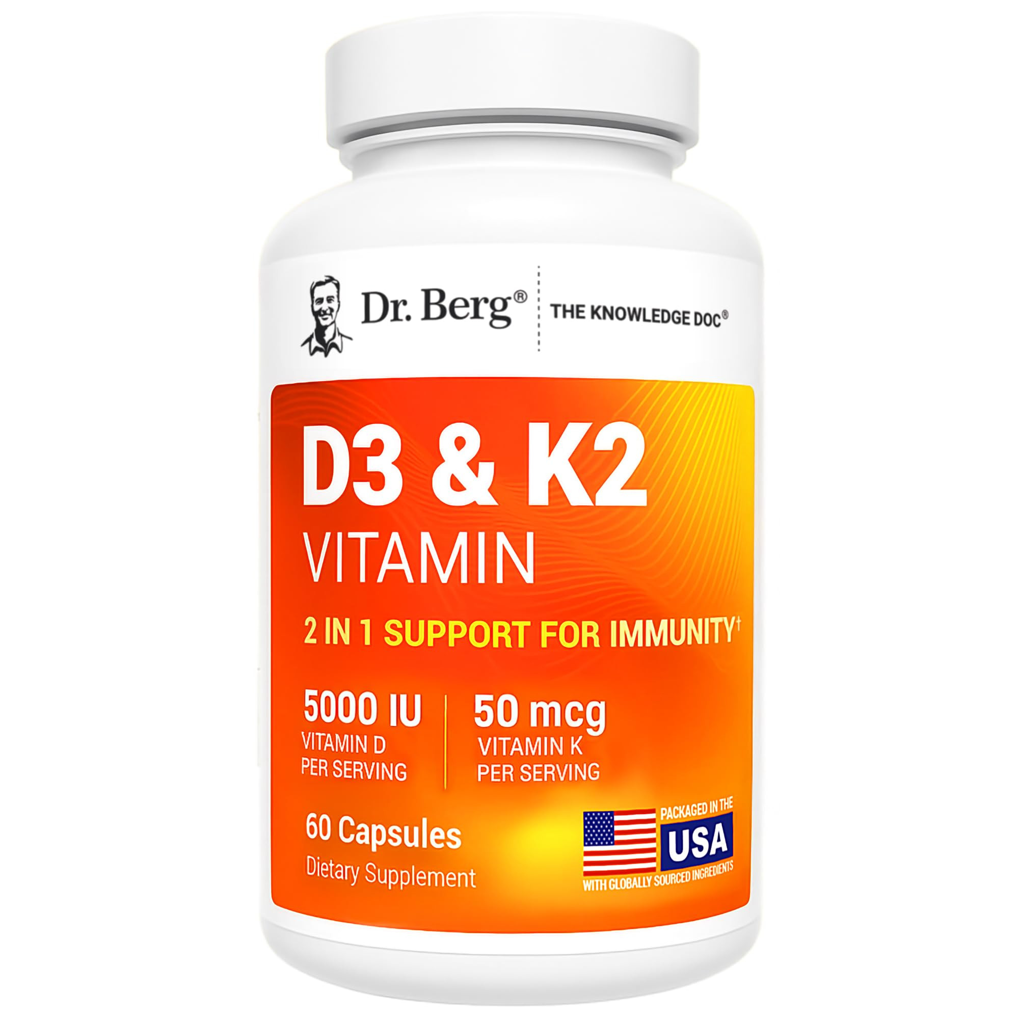 Dr. Berg Maximum Strength 7-in-1 Vitamin D3 K2 5000 IU | Naturally Derived D3 | 4X Lab-Tested & Verified | High Absorption Formula | K2 D3 Vitamin Supplement - 60 Capsules | Amazon (US)
