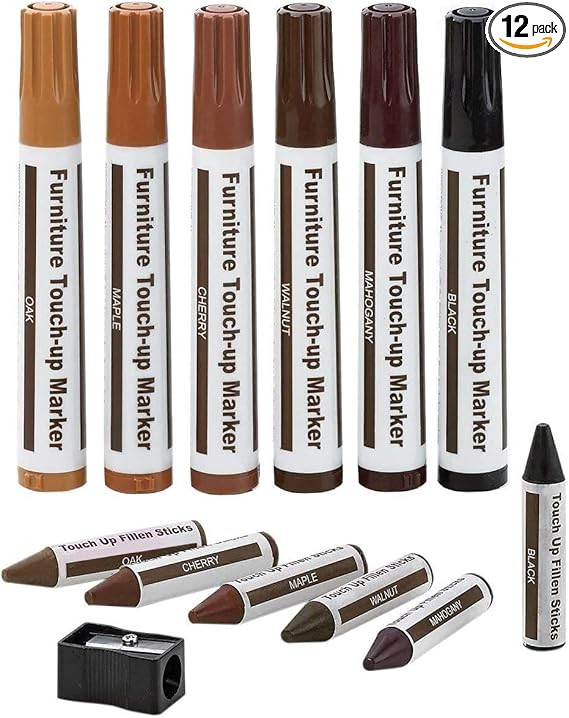 Furniture Repair Kit Wood Markers - Set of 13 - Markers and Wax Sticks with Sharpener Kit, for St... | Amazon (US)