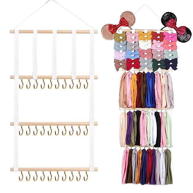 Headband Holder Jewelry Organizer for Girls, Oaoleer 40 Hooks Baby Nylon Band Hair Accessories Or... | Amazon (US)