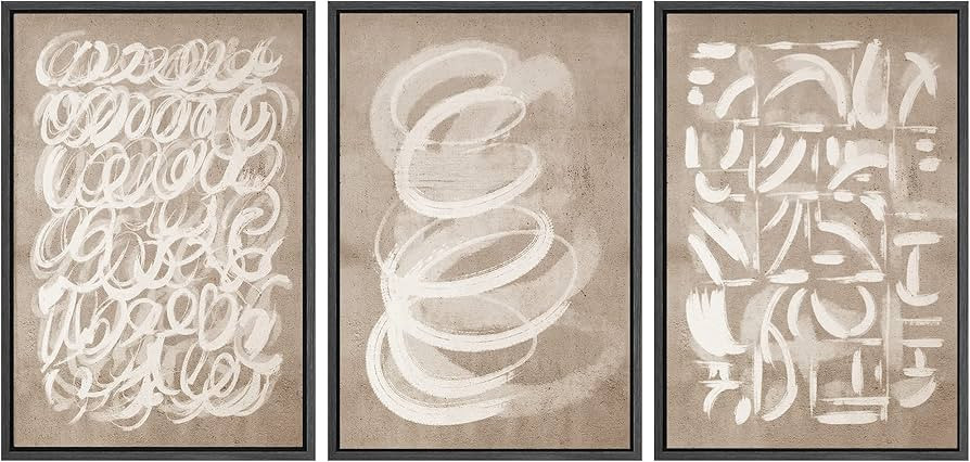 SIGNWIN Framed Canvas Print Wall Art Set Geometric Brown White Paint Collage Shapes Abstract Illu... | Amazon (US)