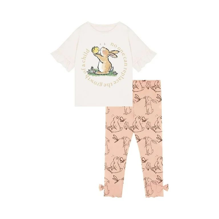 HILEELANG Toddler Girl Easter T-Shirt Leggings Outfit Set Summer Cotton White Pink Bunny Rabbit R... | Walmart (US)