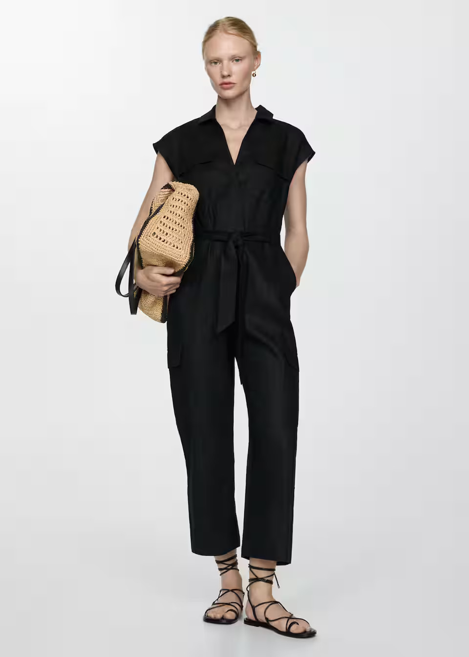 Cargo-style linen jumpsuit -  Women | Mango United Kingdom | MANGO (UK)