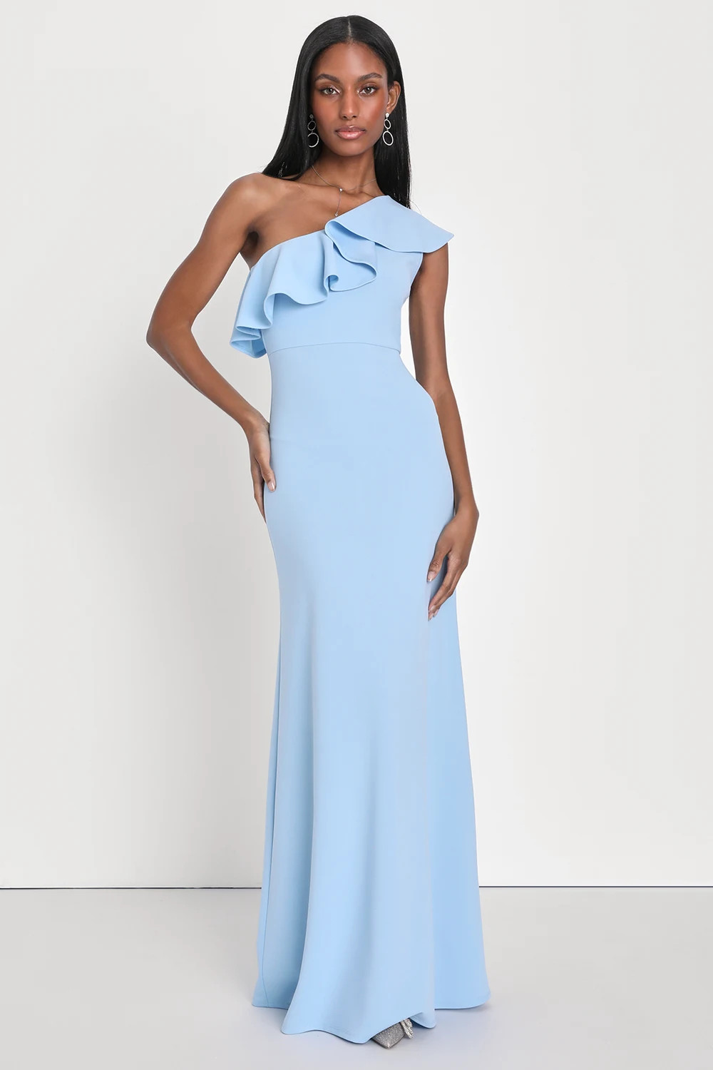 Last Forever Powder Blue One-Shoulder Ruffle Maxi Dress | Lulus