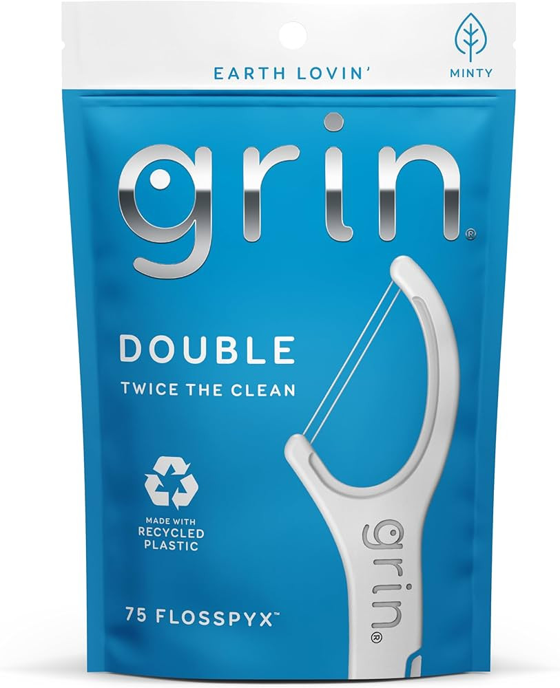GRIN Double Flosspyx, Floss Picks, 75 Count, Dental Flossers, Minty Flavor, Recycled Plastic, 2 L... | Amazon (US)