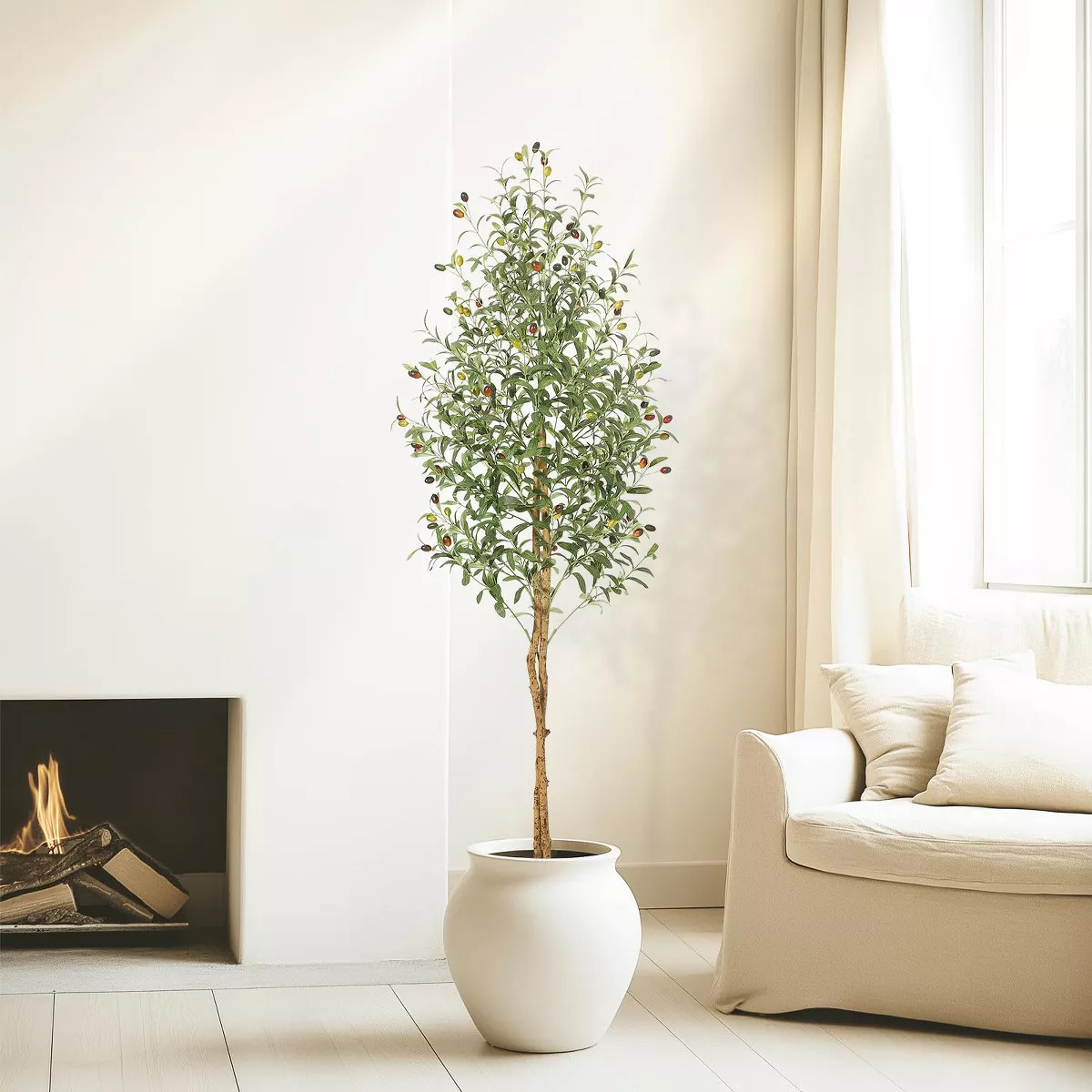 Artificial Olive Trees  - Realistic Faux Plants with Wood Trunks in White Planters for Living Roo... | Target