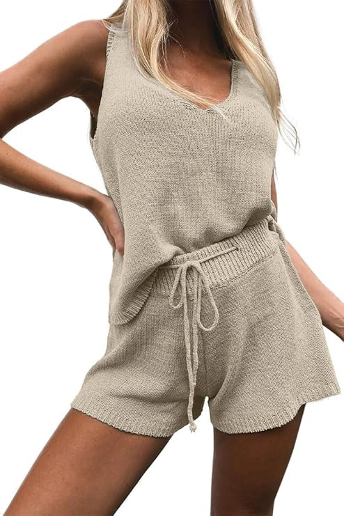 Imily Bela Women's Summer Lounge Sets Knit 2 Piece Outfits Vacation Beach Tank Tops and Shorts Lo... | Amazon (US)