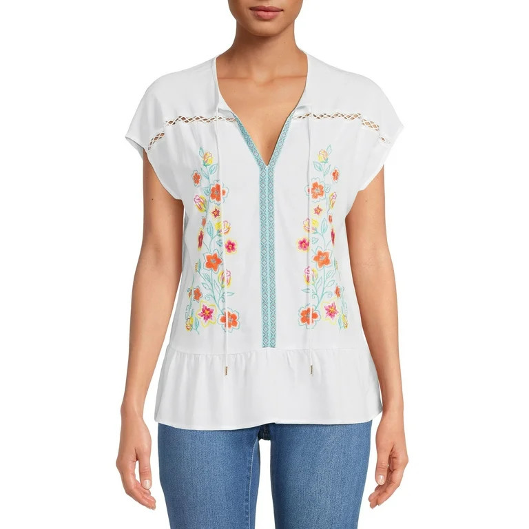 The Pioneer Woman Embroidered Ruffle Hem Blouse | Walmart (US)