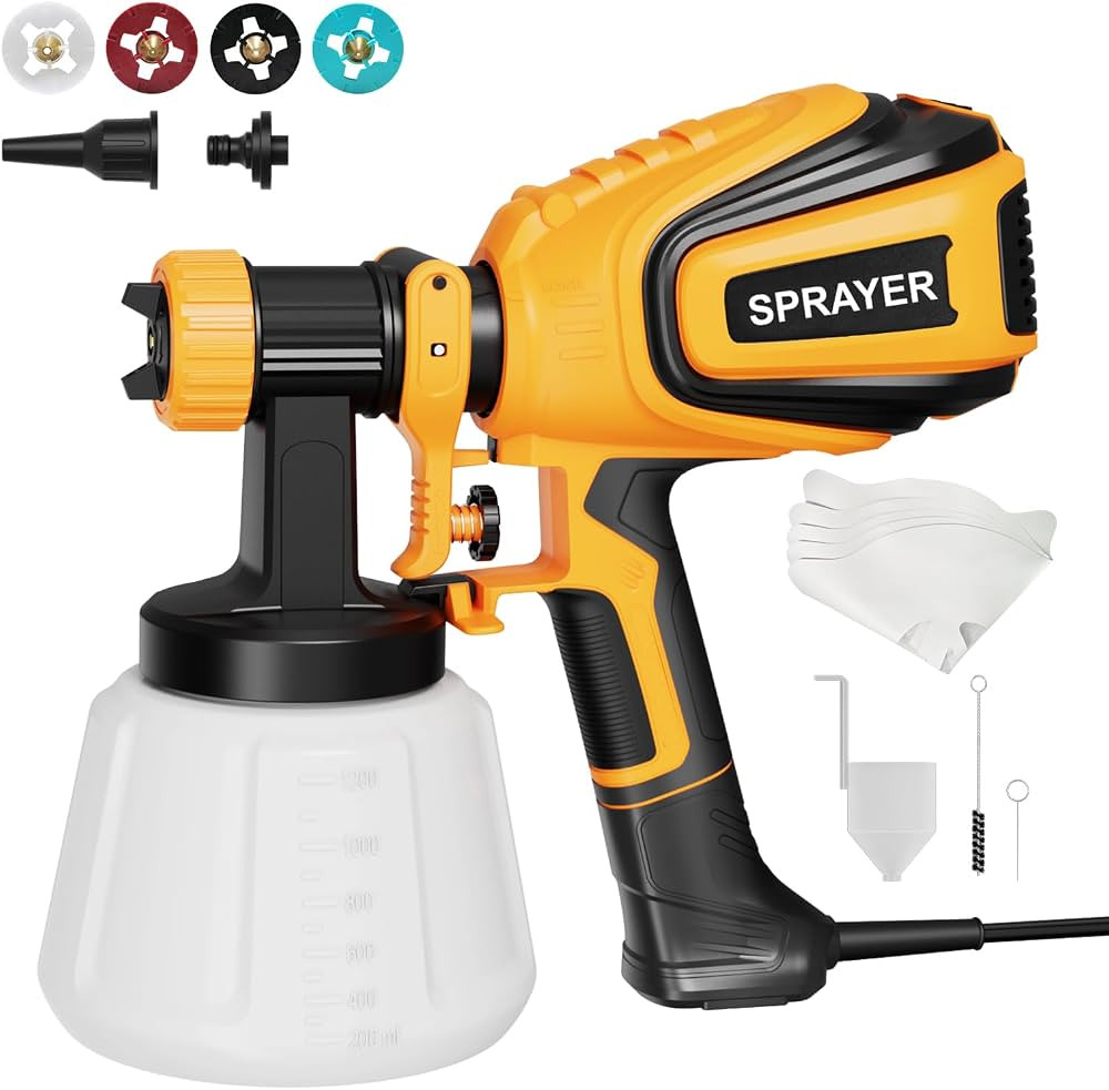 VONFORN Paint Sprayer, 700W HVLP Spray Gun with Cleaning & Blowing Joints, 4 Nozzles and 3 Patter... | Amazon (US)