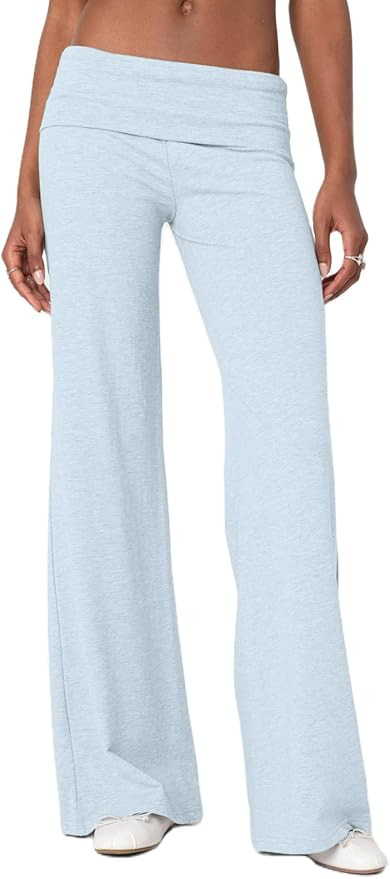 Seyurigaoka Fold Over Flare Legging for Women Low Rise Wide Leg Foldover Yoga Pants Bell Bottoms ... | Amazon (US)