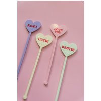 Retro Conversation Heart Stirrers-Set Of 4 - Valentine's Day Drink Stirrers-Galentine's Day - Heart-Drink Stirrers | Etsy (US)