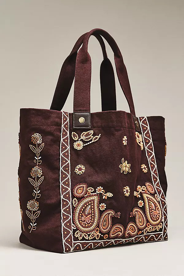 Beaded 100% Cotton Canvas Tote Bag | Anthropologie (US)