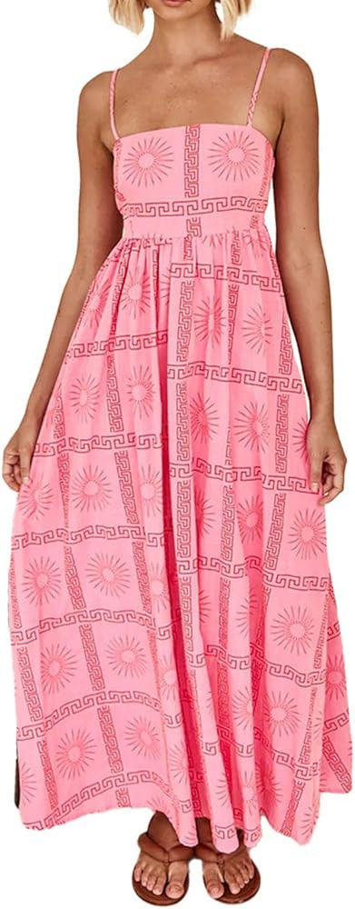 dsumvns Women's Boho Graffiti Maxi Dress Spaghetti Strap Sleeveless Cami Long Dress Flowy Summer ... | Amazon (US)