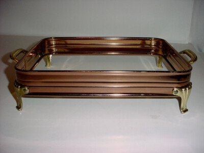COPPER & BRASS TONE FOOTED RECTANGLE CASSEROLE DISH HOLDER FRAME STAND W HANDLES | eBay US