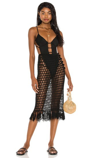 Misty Crochet Midi Skirt in Black Crochet Skirt Black Skirt Cover Up Black Bikini 2023 Swimsuit | Revolve Clothing (Global)