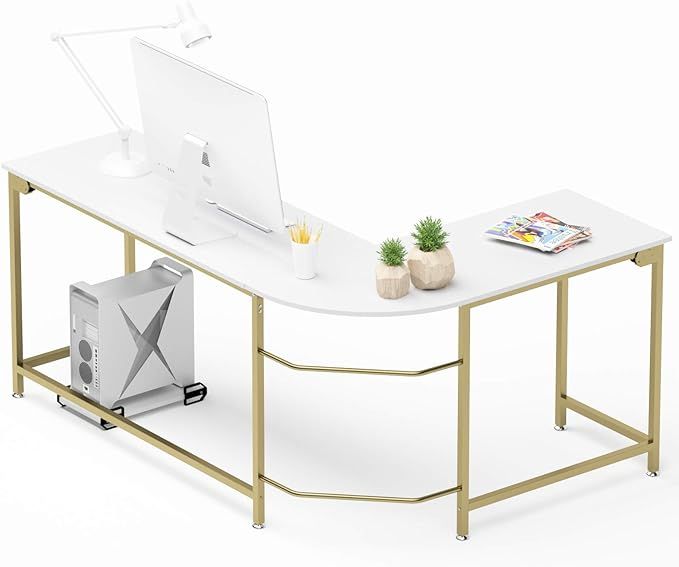 Teraves Modern L-Shaped Desk Corner Computer Desk Home Office Study Workstation Wood & Steel PC L... | Amazon (US)