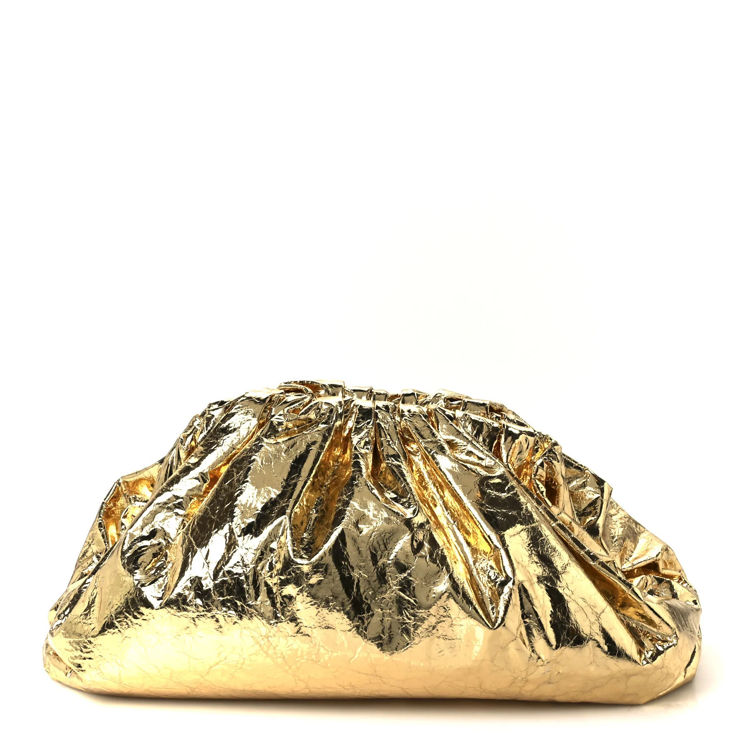 Metallic Crinkled Lambskin The Pouch Oversized Clutch Oro | FASHIONPHILE (US)