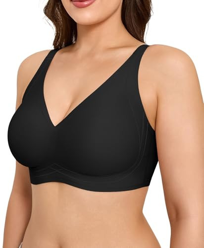Popilush Seamless Bras for Women Comfortable Support Bra Wireless Bra Deep V Wireless Bralettes Full Coverage Bras Minimizer Bras(36DD-40C) Black | Amazon (US)