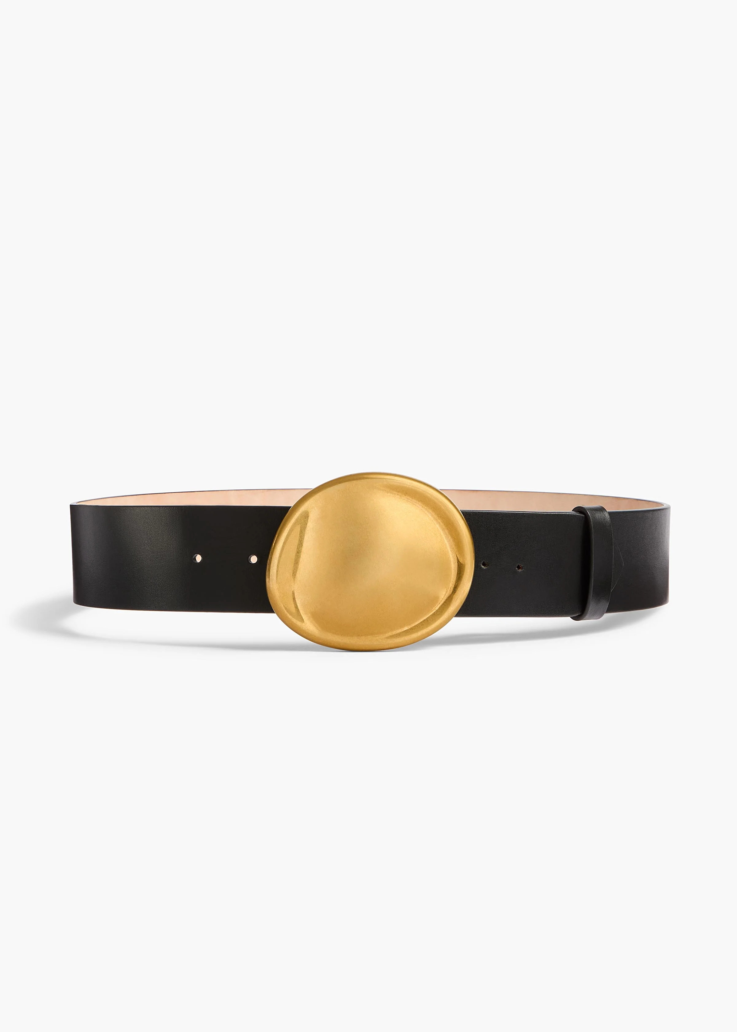 KHAITE - Keefe Belt In Black Leather With Gold | Khaite