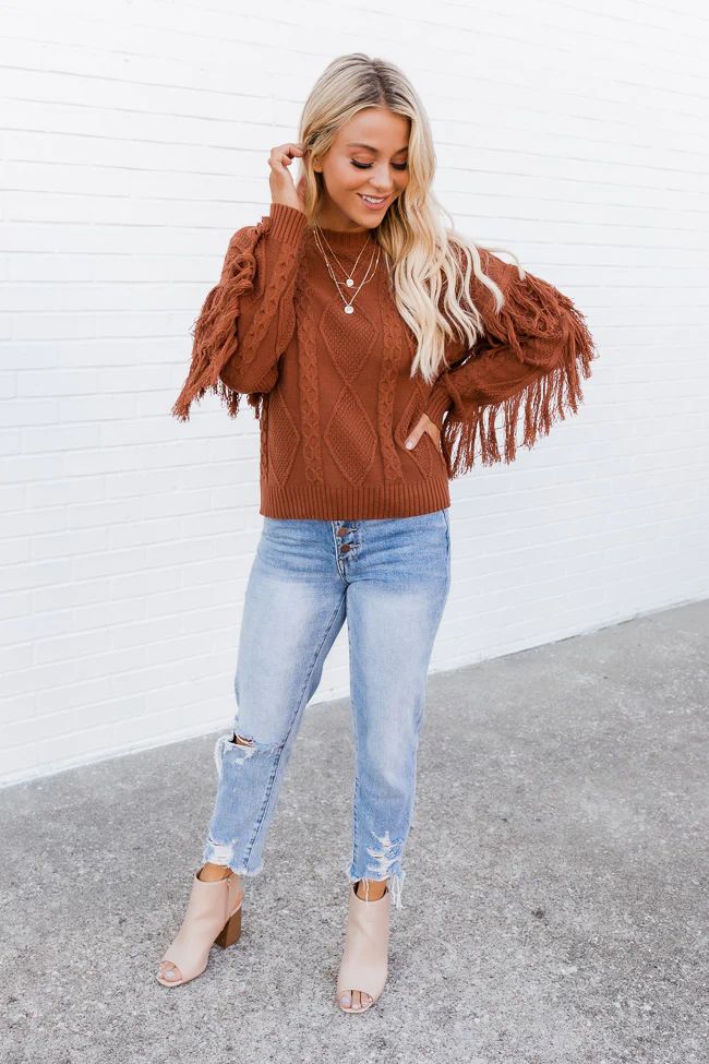 Specific Interest Brown Fringe Sweater FINAL SALE | The Pink Lily Boutique