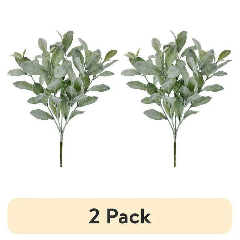 (2 pack) Mainstays Indoor Artificial Foliage Bush, Lamb's Ears Plant, Green Color, 19.5" Height, ... | Walmart (US)