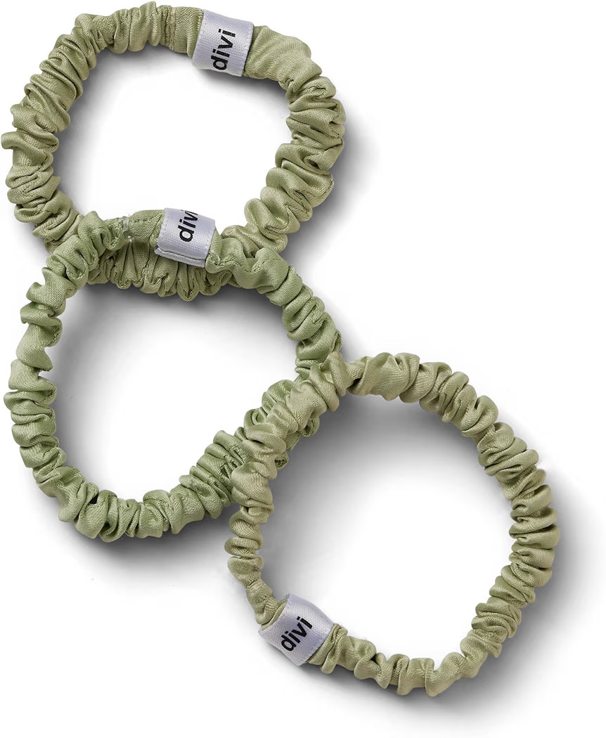 divi Silk Scrunchies - No Damage, No Crease, Thin Satin Scrunchies for Hair - Comfortable and Stays in Place - 3 Pack, Divi Green | Amazon (US)