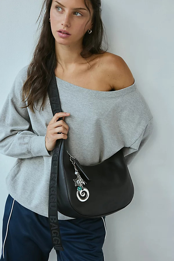 BAGGU Medium Recycled Leather Crescent Bag in Black, Women's at Urban Outfitters | Urban Outfitters (US and RoW)