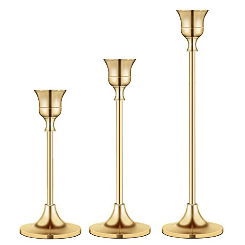 Candlestick Holders Taper Candle Holders, Brass Gold Candlestick Holder Set Candle Stick Holders kit Decorative Candlestick Stand for Wedding Party Dinning | Amazon (US)