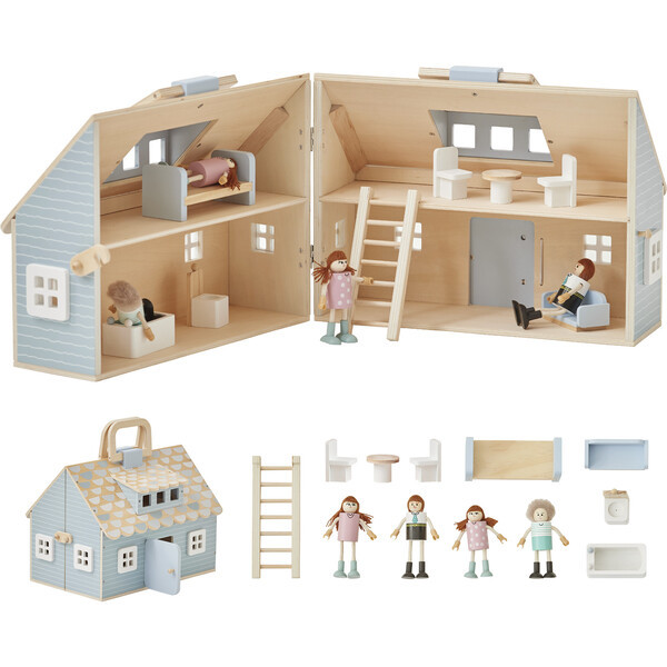 Quaint Little Cottage Portable Dollhouse - Powder Blue/Wood | Maisonette