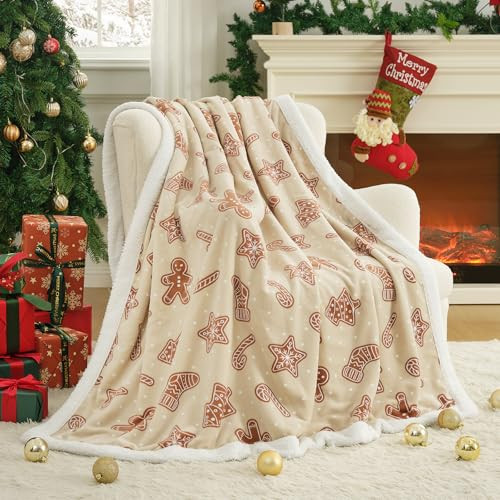 Cozy Bliss Luxury Sherpa Throw Blanket for Couch, Premium Reversible Thick Throw with Gingerbread & Candy Cane Design, Warm Cozy Soft Blanket for Home and Gifts (60 * 80) | Amazon (US)