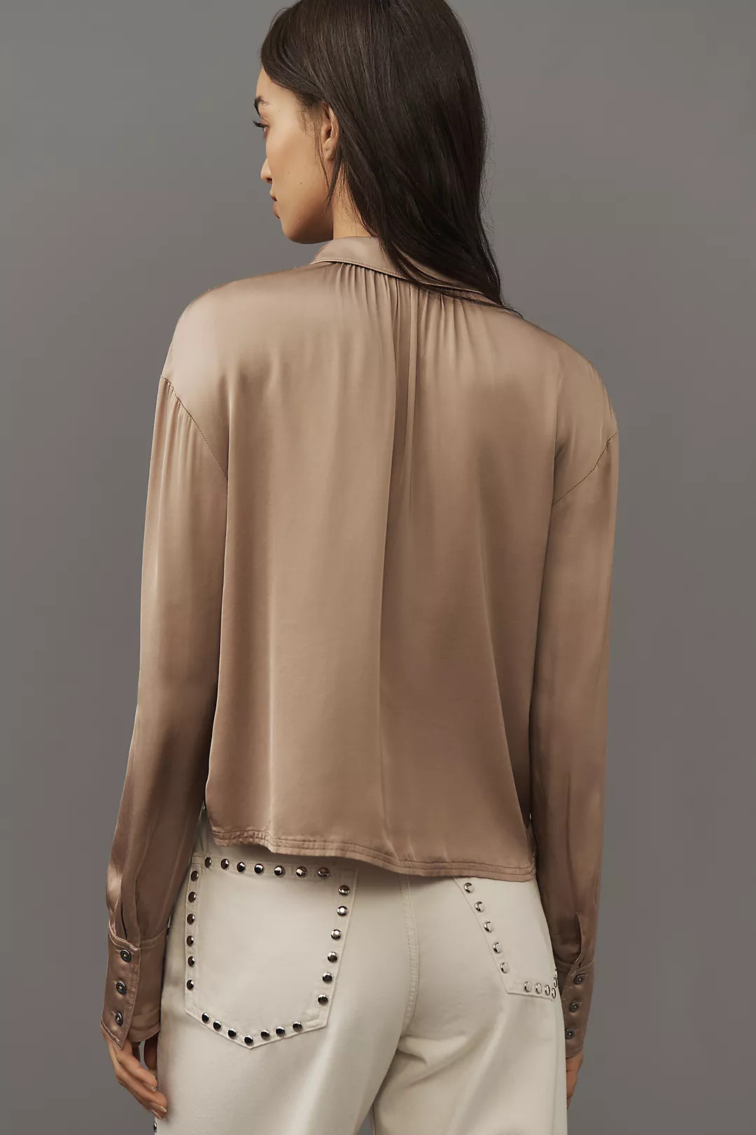 Pilcro Cropped Satin Buttondown Blouse | Anthropologie (US)