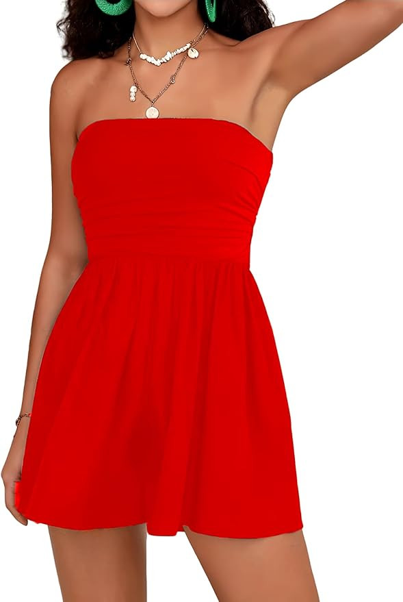 STOLKISS Women Summer Casual Strapless Rompers Tube Top Shorts Jumpsuit Sleeveless Off Shoulder S... | Amazon (US)