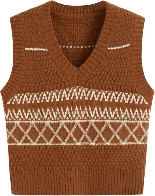 CIDER Women Geometric Sweater Vest Sleeveless Knitted Crop Tank Top | Amazon (US)